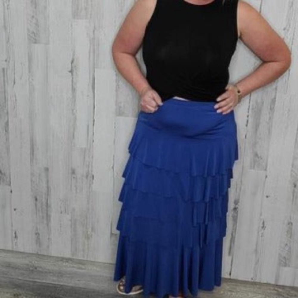 Chic Royal Blue Tiered Maxi Skirt